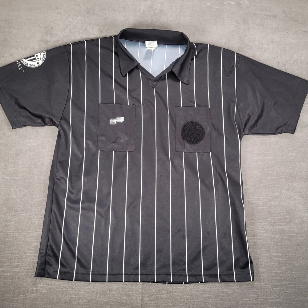 Official Sports Referee Soccer Shirt Jersey Striped‎ Short Sleeve Black Large
